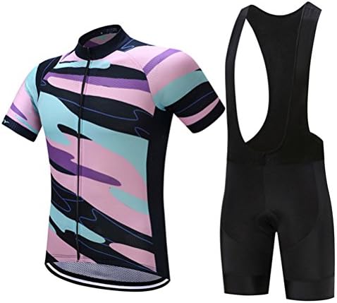 Cranese Cycling Jersey Short Sleeves with Bib Shorts - Bike Padded Shorts Quick Dry Breathable Mountain Bike Jersey Suit, 001, L