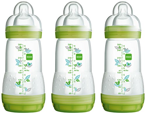 MAM Self Sterilising Anti-Colic Bottle 260 ml (3 pack Green/ White)