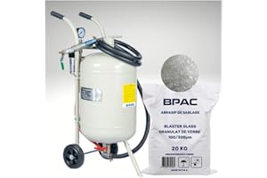 BPAC Sableuse mobile 40 L + Abrasif Granulat de Verre 20 KG - Kit Sablage de Cabine Sablage avec un Sac d'Abrasif