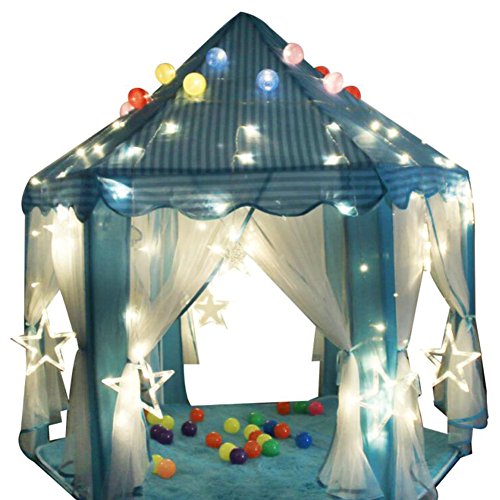 Kids Indoor Princess Castle Hexagon Play Tent Indoor or Outdoor Garden Toy Wendy House Playhouse Beach Sun Tent As Great Gift for Boys and Girls (blue)
