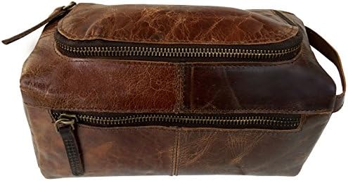 Handolederco Genuine Buffalo Leather Unisex Toiletry Bag Travel Dopp Kit