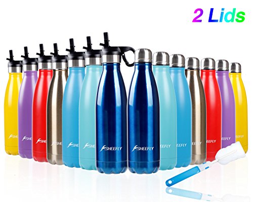 SHEEFLY 500ml Doppia Parete in Acciaio Inox coibentato Bottiglia di Acqua Isolante della Borraccia con -Perfetto Thermos per la Corsa, Fitness, all' Aperto e Camping, Auto o in Movimento (Champagne)