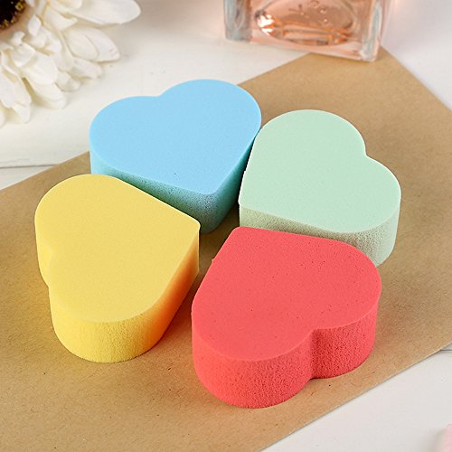 Teenxful 4 Pieces Flawless Smooth Colorful Hearted Shaped Makeup Cleaning Foundation Blending Powder Sponge Puff Set
