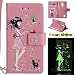Produktbild LG K8 2017 Luminous Leder Wallet Tasche Brieftasche Schutzhülle,Fanryn Schönes Mädchen und Katzen Muster Nacht Leuchtende Design Hochwertige PU Leder Flip Tasche Case Hülle im Bookstyle mit Standfunktion Kredit Kartenfächer für LG K8 2017 (Rosa)