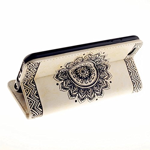 MUTOUREN Schutzhülle Case für iPhone 7 4.7 Zoll Prägung Blumen Geprägte indische Mandala Muster Buch-Stil Bookstyle Handyhülle Schutzhülle Taschen Anti-scratch Bumper et Shock Absorption Magnetverschluss Magnet Etui + Metall Touch-Pen, Retro Weiß - 6