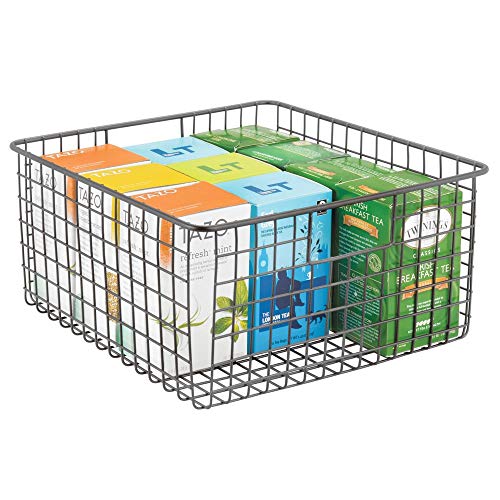 mDesign Cesta de Metal Multiusos - Organizador de Cocina y despensa versátil - Cesta organizadora compacta y Universal con Asas - Gris