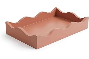 Curator Home Wave Edge Rectangle Decorative Serving Tray – Vintage Look Display Tray for Coffee Table, Vanity or Kitchen (Brick Red)