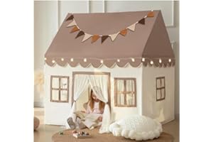 G TALECO GEAR Kinderzelt mit gepolsterter Matte, LED-Lichtern und Dekoration, Kinderzelt, Spielhaus für Kinder, Innenbettzelt für Kleinkinder, Spielzimmermöbel in neutralen Farben（Batterie Nicht enthalten）