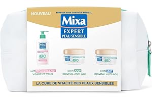 Mixa BIO - Trousse La Cure de Vitalité des Peaux Sensibles - Lait Démaquillant Visage et Yeux, Soin Biovital Anti-Âge Jour, Soin Biovital Anti-Âge Nuit