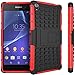 Produktbild Nnopbeclik Sony Xperia Z3 Hülle, Dual Layer Rugged Armor stoßfest Handy Schutzhülle Silikon Tasche für Sony Xperia Z3 - Rot + 1x Display Schutzfolie Folie