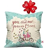 Indibni You & Me Quote Young Couple Riding On A Bicycle White Cushion Cover 16x16 inch - Gift for Boyfriend, Girlfriend, Birthday, Wife, Husband, Anniversary