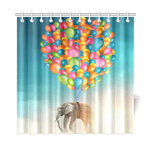 JSXMNA Home Decor Bath Curtain Elephant With Balloon In The Sky Polyester Fabric Waterproof Shower Curtain For Bathroom, 72 X 72 Inch Shower Curtains Hooks Included