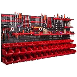 Système de rangement mural - 170 x 78 cm - Support à outils - 50 pièces Étagère de rangement modulable pour outils avec boites de rangement