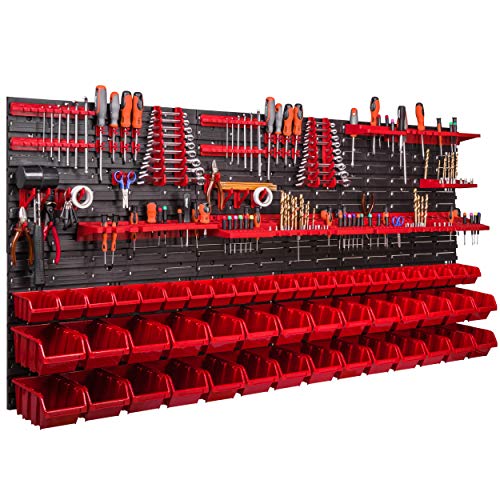 Système de rangement mural - 170 x 78 cm - Support à outils - 50 pièces Étagère de rangement modulable pour outils avec boites de rangement