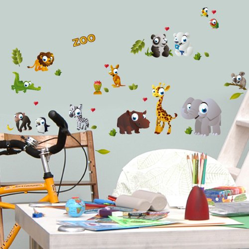 Wandkings Zoo Tiere Wandsticker Set, 37 Aufkleber, 2 DIN A4 Bögen, Gesamtfläche 60 x 20 cm - 4