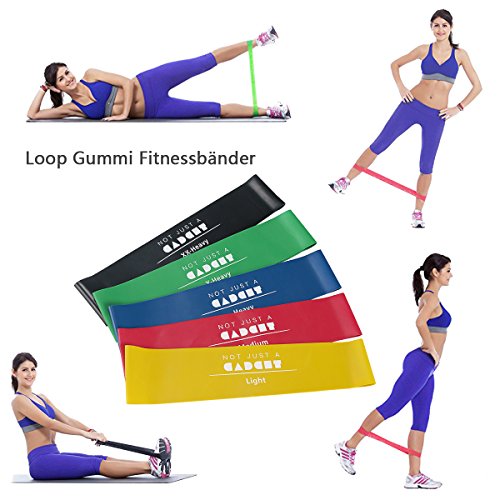 Fitnessbänder / Widerstandsbänder Aus 100% Naturlatex – Gymnastikbänder für Yoga, Pilates, Reha – 5 verschiedene Fitnessbänder in einem Set (Leicht, Mittel, Schwer, X-Schwer und XX-Schwer) – Not Just A Gadget - 5