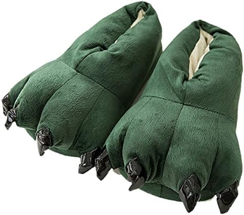 QIYUSHOW Unisex Plush Paw Claw House Slippers Onesie Animal Costume Shoes for Toddlers, Kids &amp; Adults (M (Mom Size, Suggests for Euro 34-38), Dinosaur Green)