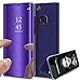Produktbild KunyFond Überzug Spiegel Hülle für Huawei P10 Plus PU Leder Tache Brieftasche Schutzhülle Durchsichtig Clear View Handyhülle Ledertasche Flip Wallet Cover Standfunktion Schale Case (Lila)