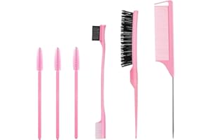 ZELHYEUU 6 Pièces Brosse à Taquiner, Peigne à Double Tranchant, Peigne de Cheveux, Peigne à Queue de Rat, Set de Brosse à Taquiner, avec 3 Brosse à Sourcils (Rose)