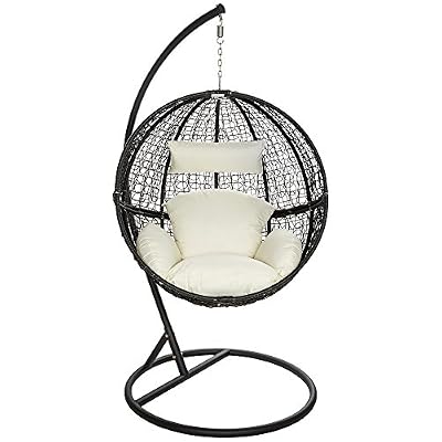 TecTake Chaise hamac avec support fauteuil suspendu de jardin balancelle transat noir