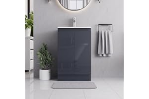 BELOFAY 500mm Floor Standing Bathroom Vanity Unit With Basin - Laquered Cloakroom Vanity Unit with 1 Tap Hole Ceramic Basin and Soft Close Hinges. (WASTE INCLUDED) (Denvor Grey)