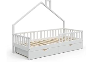 VitaliSpa House bed Noemi, White, 90x200 cm with 2 drawers