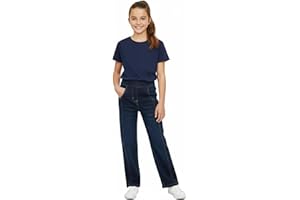 A2Z 4 Kids Girls Relaxed Straight Fit Boot Cut Dark Blue Jeans Baggy Wide Leg Elastic Waist Bootcut Stretch Denim Pants Flared Jeans Relaxed Straight Leg Trousers Baggy Jean Gift For Children 5-14 Yrs