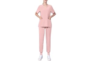BSJJ Scrubs Uniforms Women Set,Women's Workwear Tops&Pants Stretch Mock Wrap Shirt Short Sleeve V-Neck Mock Wrap Top Working Uniform Comfortable Loose Women Shirt