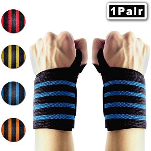 Weightlifting Wrist Wraps, Wrist Support Brace (1Pair) Fitness Hand Exercise 60cm Length Professional Grade With Thumb Loops Wrist for Gym Strength Training,Workouts Protector By IWAMEE-Blue