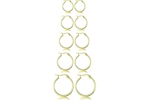 BEYEQCEZ 5 Pares chapado en oro de 18 quilates Pendientes Aro Mujer Hombre Diámetro 10/15/20/25/30mm Conjunto de Aros Pendientes oro Mujer Hombre, aretes de aro redondos, niñas, livianos, cartílago