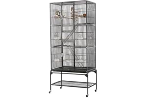 Soberine Gabbia per Uccelli Pappagalli Parrocchetti Calopsite Grande Carrello Metallo 175,5 cm (Nero)