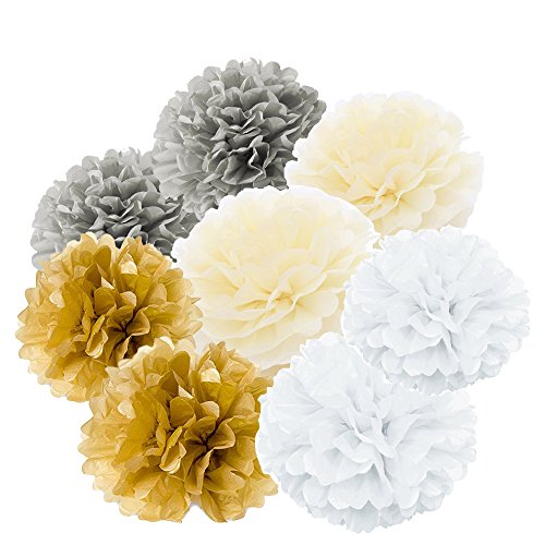 Freedom-vp Papier Pompom 12er 15cm/20cm/25cm Mixed DIY Papier Blumen PomPoms Zum Aufhängen Seidenpapier schöne Dekor für Geburtstag Hochzeitsfest Basteln Babyshower Dekoration Feier Party Baby-Duschen Brautduschen Wohnungdeko (Farbe-5)