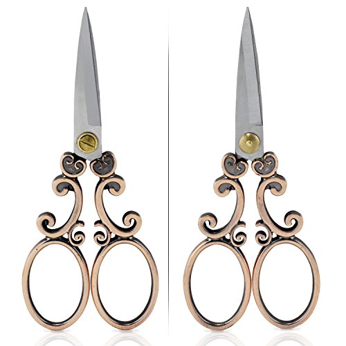 PsmGoods® Vintage antike Edelstahl-Kreuz-Stich Antike Nähschere Schere Old Style Blick Bronze DIY (Scissor 2R) - 6