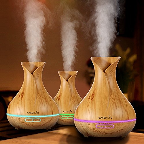 EaseHold Aroma Diffuser 400ML Leise Kalten Nebel Luftbefeuchter Ultraschall Oil Düfte Humidifier Holzmaserung LED mit 7 Farben Elektrisch Duftlampe Humidifier LED Licht für Babies Kinder Haus Yoga Schlafzimmer Wohnzimmer Büro (400ml Blume, Gelb) - 7
