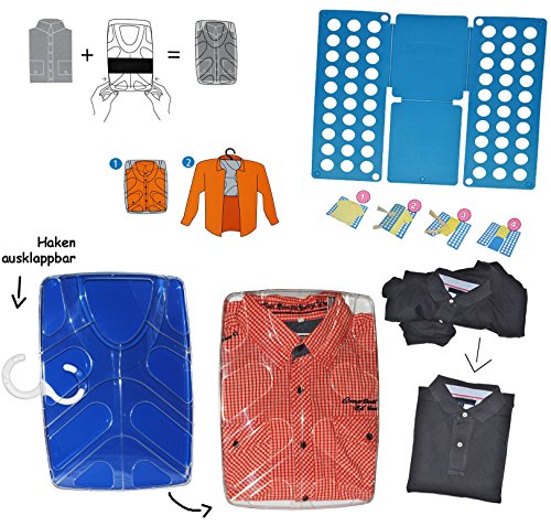 Preisvergleich Produktbild Wäschefalter + Hemdenbox - blau - aus Kunststoff - kein Hemden knittern mehr - Reisebox - Gepäck - Reisen / Geschäftsreise - Tasche - Box Kiste incl. Kleiderbügel - Hemdentasche - Herren & Damen - Shirtbox - Flugreise / Urlaub - Anzüge / Anzug