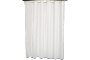 Amazon Basics Solid Colour Fabric Shower Curtain Mould Resistant and Water Repellent, White, 180 x 180cm