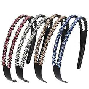 Yeshan Rhinestone Headbands for Women with Teeth Comb Headbands Crystal Non-slip Hair Hoop for Women Girls,Pack of 4