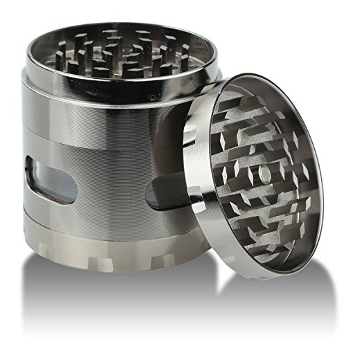 DCOU neue Design Premium Krautmühle mit Siebgrinder haltbare Zamak-Legierung Tabak Grinder Crusher Gewürz-Schleifer Ø55mm 4 Teile (Gunmetal)