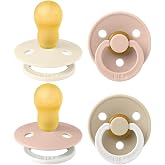 BIBS Colour Glow Pacifier, 18-48 Months, Pack of 4, Round Teat, Blush Mix | Natural Rubber Latex | Size 3 | BPA Free | Made i