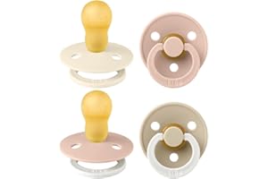 BIBS Colour Paquete de 4 chupetes. Libre de BPA, Tetina redonda. Látex natural, Hecho en Dinamarca. 18+ meses (paquete de 4), Blush Glow Mix