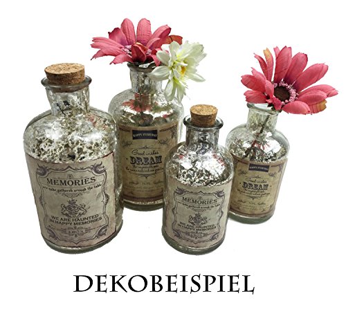 2er Set Glasflasche Antik „Dream & Memories“ H: 16cm- als Vasen Set, Tischdeko etc. - 3