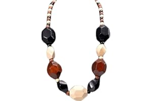 COLORFUL BLING Ethnic Natural Wood Beads Necklace for Men Women Africa Wooden Chain Chunky Strand Necklace Statement Hip Hop Jewelry