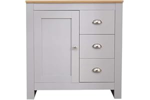Yaermei Homeke Modern Organiser Cabinet Living Room Sideboard with 1 Door & 3 Drawer Cupboard Unit New (Grey+Oak Top)