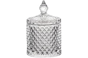 HOKMOKQOK Bathroom Canisters,Clear Glass Cotton Ball and Swab Holder Organizer,Vanity Countertop Canister Jars with Lid,Qtip Holder Storage Set,Apothecary Jars, Organizer for Pads,Bath Salts 8OZ