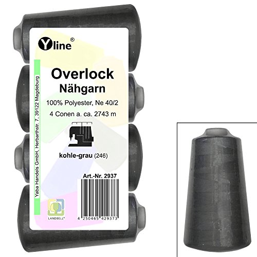 4 Stück Spulen Overlock - Nähgarn, kohle - grau, a. 2743 m, NE 40/2, 100% Polyester, Nähfaden, Nähmaschinen Garn, 2937