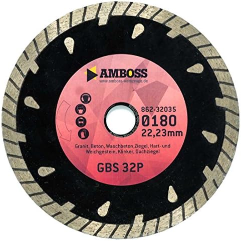 'Anvil GBS 32P "Premium Diamond Cutting Blade – Diameter Granite/Concrete/Concrete/Hard & Soft Rock/Clinker Brick/Tile Choice Borehole 22.2 mm. Height: 10 mm (Sintered), Ø 180 mm x 22,2 mm, 1