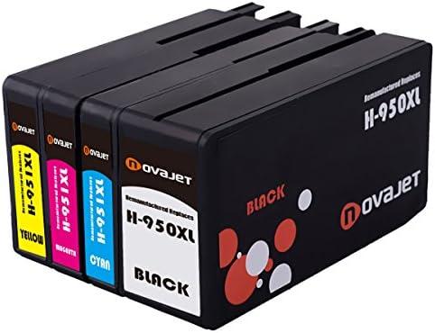 Novajet 4 Ink Cartridges 950XL 951XL High Yield Compatible for HP Officejet Pro 8610 8620 8600 Plus 8630 8615 e-ALL-in-One Printer 8100 ePrinter 251dw 271dw 276dw Multifunction Printer Black Magenta Cyan Yellow