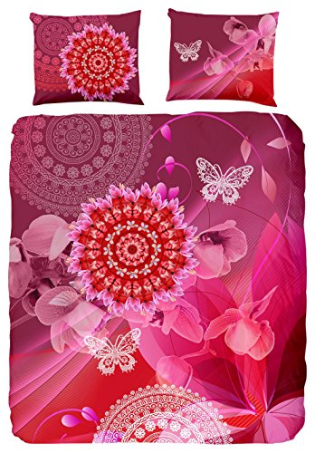 Hip 5090-H dekorativ Kissenbezug mit Figuren und Blumen, 50 x 50 x 0,5 cm, rosa / weiß