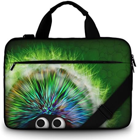 Silent Monsters Laptop bag case 15.6 inch made of Canvas with pocket for accessories, Design: green hedgehog