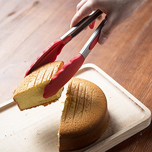 Zilong Küchenzangen/Silikon Grillzangen 9 Zoll + 12 Zoll Antirutsch und Edelstahl Zangen/Silikon Zangen/Küchenhelfer/Küchenzubehör perfekt für Kochen,Grill,Salat,Buffet,usw. Rot,2 Stk. - 8